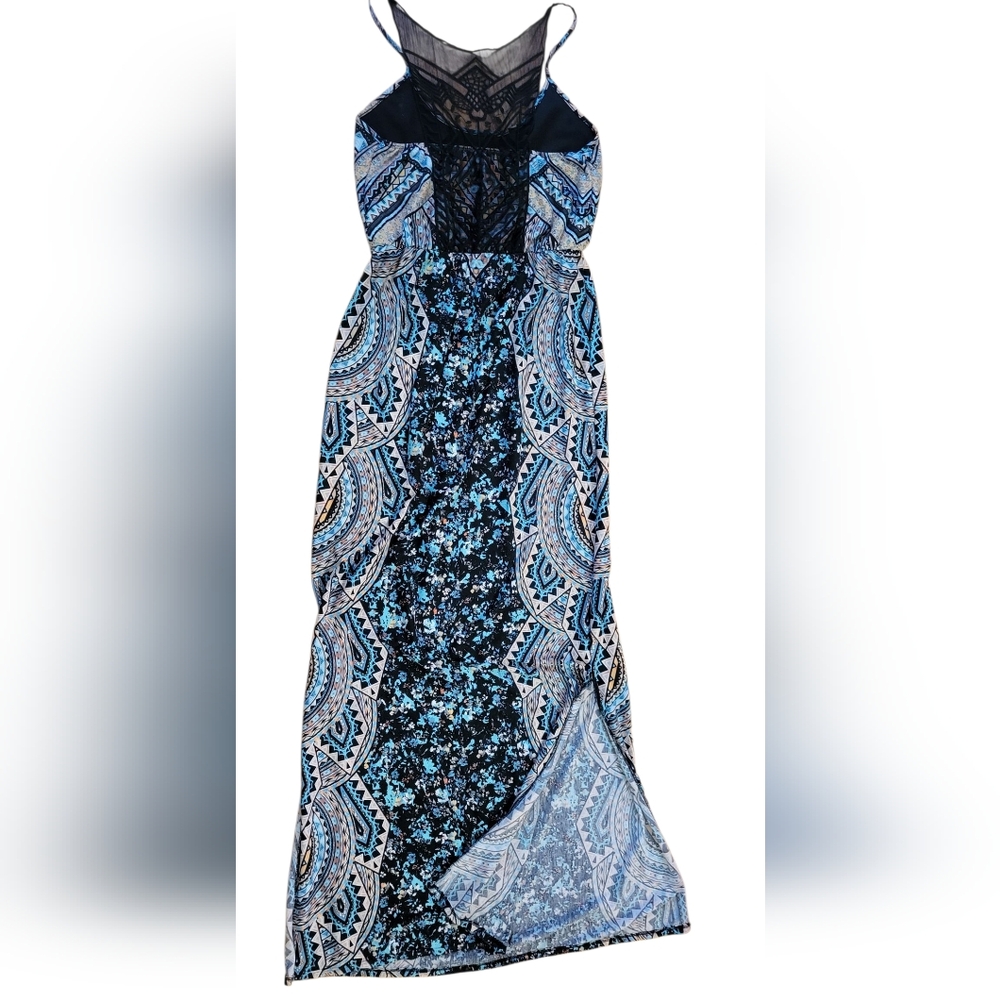 Vanity Blue and Black Spaghetti Strap Maxi Dress